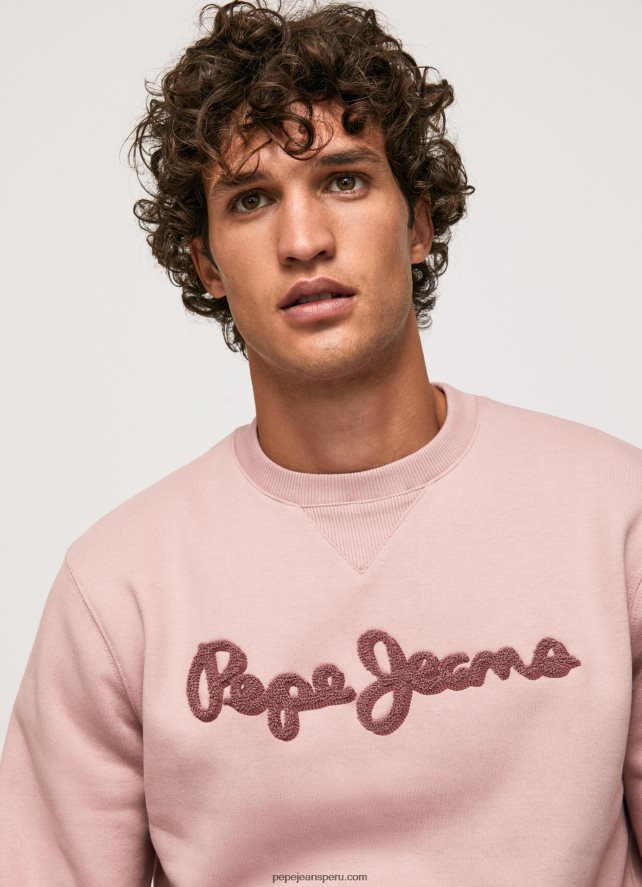 hombres suéter con logo bordado Pepe Jeans 44JTZ882 lejía rosa - Imagen 3