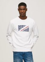 hombres suéter con logo de bandera Pepe Jeans 44JTZ899 blanco