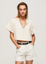 mujer blusa con detalles calados decorativos Pepe Jeans 44JTZ327 suero de la leche - Imagen 3