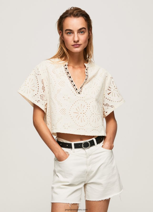 mujer blusa con detalles calados decorativos Pepe Jeans 44JTZ327 suero de la leche - Imagen 3