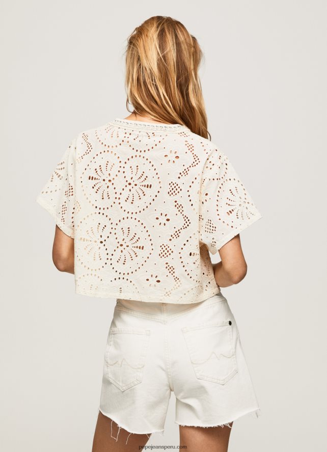 mujer blusa con detalles calados decorativos Pepe Jeans 44JTZ327 suero de la leche - Imagen 5