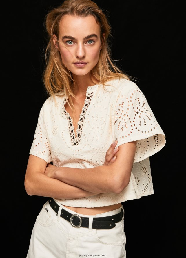 mujer blusa con detalles calados decorativos Pepe Jeans 44JTZ327 suero de la leche - Imagen 1