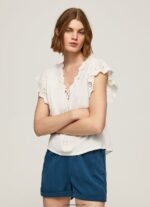 mujer blusa de algodón con detalles calados Pepe Jeans 44JTZ342 mousse - Imagen 3