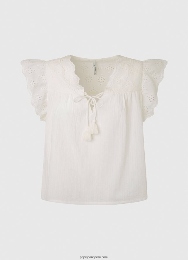 mujer blusa de algodón con detalles calados Pepe Jeans 44JTZ342 mousse - Imagen 5
