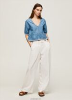 mujer blusa de mezclilla con cuello en V Pepe Jeans 44JTZ369 azul - Imagen 2
