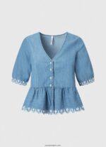 mujer blusa de mezclilla con cuello en V Pepe Jeans 44JTZ369 azul - Imagen 5