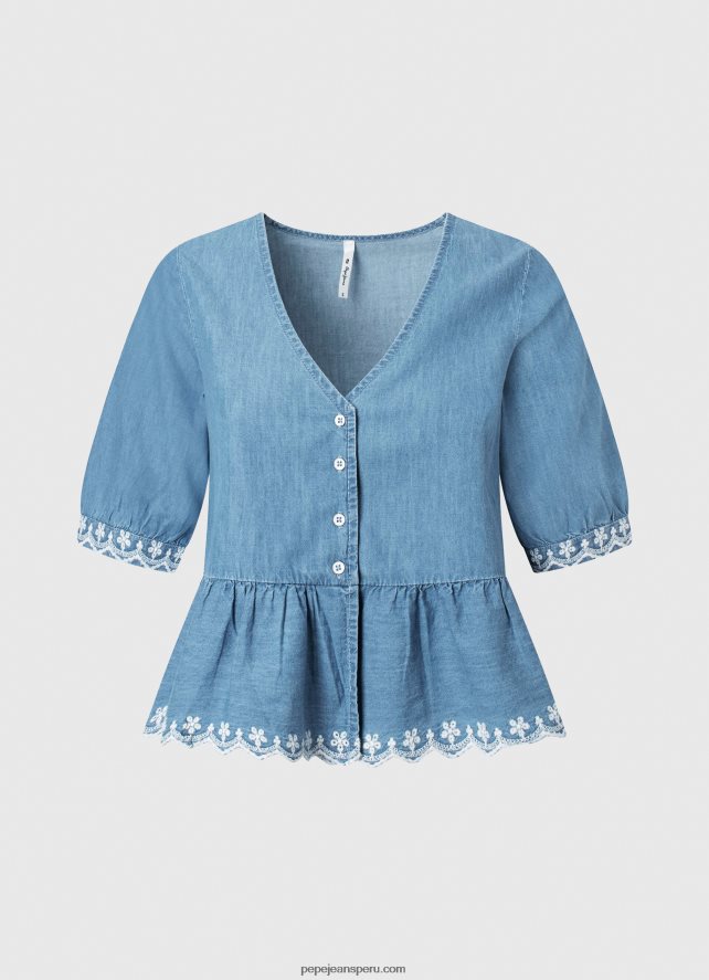 mujer blusa de mezclilla con cuello en V Pepe Jeans 44JTZ369 azul - Imagen 5