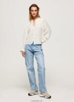 mujer blusa dobby de algodón con cuello mao Pepe Jeans 44JTZ362 mousse - Imagen 2