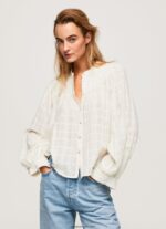 mujer blusa dobby de algodón con cuello mao Pepe Jeans 44JTZ362 mousse