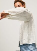 mujer blusa dobby de algodón con cuello mao Pepe Jeans 44JTZ362 mousse - Imagen 3
