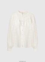mujer blusa dobby de algodón con cuello mao Pepe Jeans 44JTZ362 mousse - Imagen 5