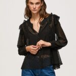 mujer blusa plumeti semitransparente Pepe Jeans 44JTZ328 negro