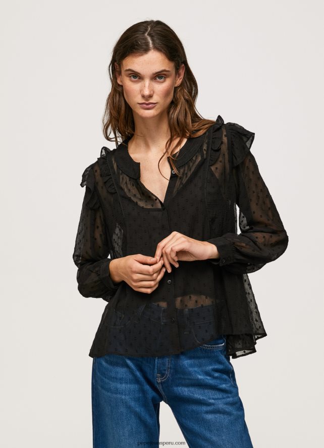 mujer_blusa_plumeti_semitransparente_pepe_jeans_44jtz328_negro.jpg mujer blusa plumeti semitransparente Pepe Jeans 44JTZ328 negro - Imagen 1