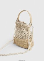 mujer bolso bombonera de macramé y paja Pepe Jeans 44JTZ740 mousse - Imagen 3