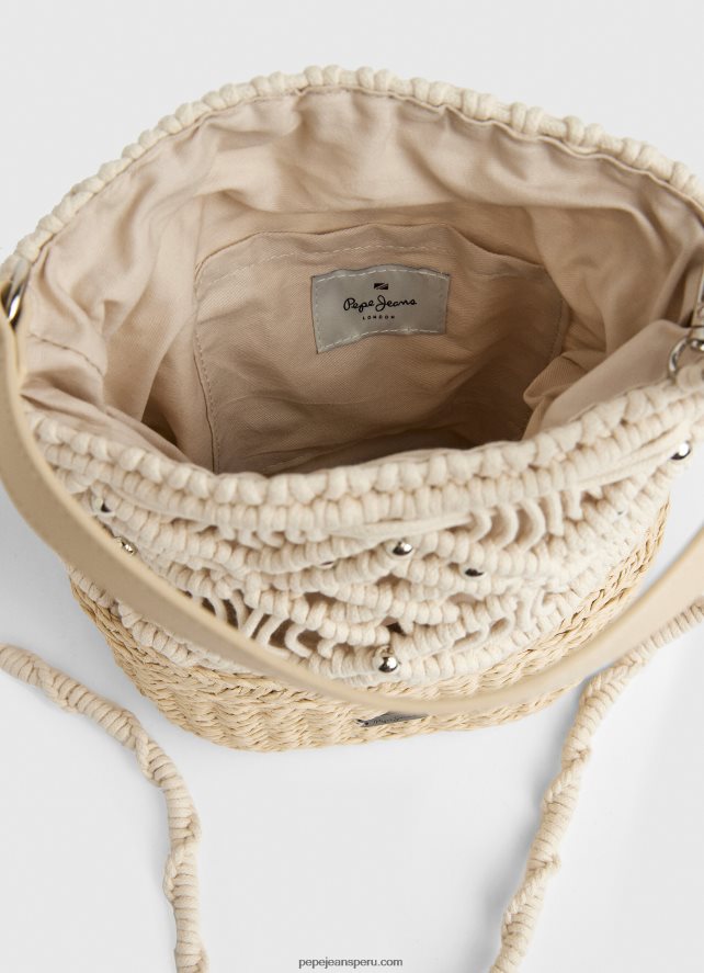 mujer bolso bombonera de macramé y paja Pepe Jeans 44JTZ740 mousse - Imagen 4