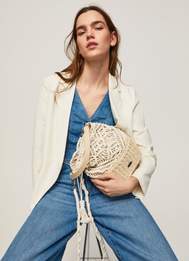 mujer bolso bombonera de macramé y paja Pepe Jeans 44JTZ740 mousse - Imagen 1