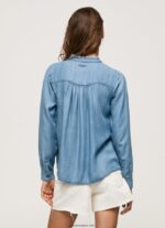 mujer camisa regular fit cuello mao Pepe Jeans 44JTZ351 azul - Imagen 4