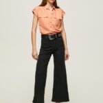mujer camisa utilitaria de manga corta Pepe Jeans 44JTZ340 durazno