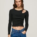 mujer camiseta asimétrica de manga larga Pepe Jeans 44JTZ405 negro