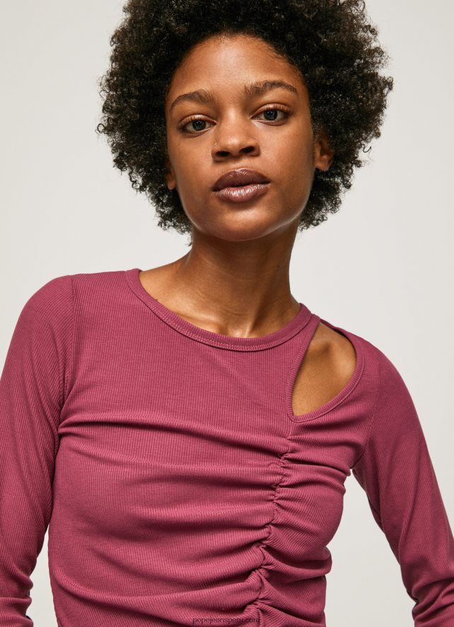 mujer camiseta asimétrica de manga larga Pepe Jeans 44JTZ425 rubor oscuro - Imagen 3