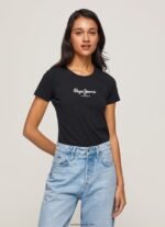 mujer camiseta básica con logo Pepe Jeans 44JTZ400 negro - Imagen 2