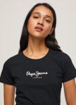 mujer camiseta básica con logo Pepe Jeans 44JTZ400 negro