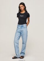mujer camiseta básica con logo Pepe Jeans 44JTZ400 negro - Imagen 3