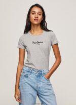 mujer camiseta básica con logo Pepe Jeans 44JTZ401 gris marga