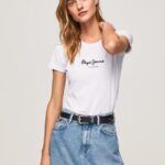 mujer camiseta básica con logo Pepe Jeans 44JTZ416 blanco