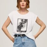 mujer camiseta con estampado de foto Pepe Jeans 44JTZ387 blanco