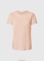 mujer camiseta con estampado de rayas Pepe Jeans 44JTZ386 durazno - Imagen 5