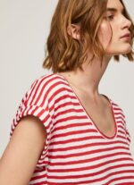 mujer camiseta con estampado de rayas Pepe Jeans 44JTZ446 estudio rojo