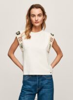 mujer camiseta con mangas de ganchillo Pepe Jeans 44JTZ464 mousse