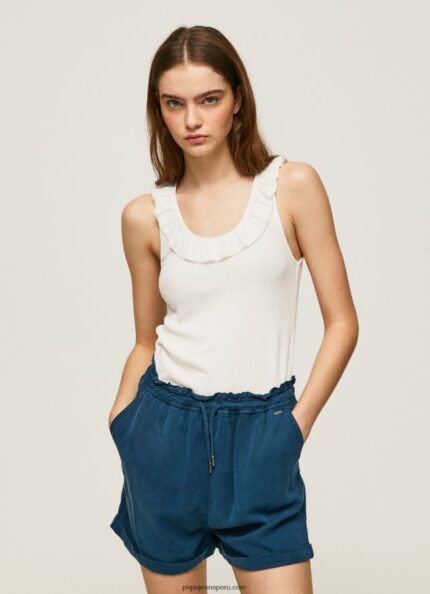 mujer camiseta con volantes en el cuello Pepe Jeans 44JTZ390 blanco