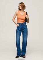 mujer camiseta de canalé con manga sisa Pepe Jeans 44JTZ398 durazno