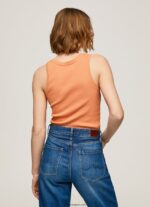 mujer camiseta de canalé con manga sisa Pepe Jeans 44JTZ398 durazno - Imagen 4
