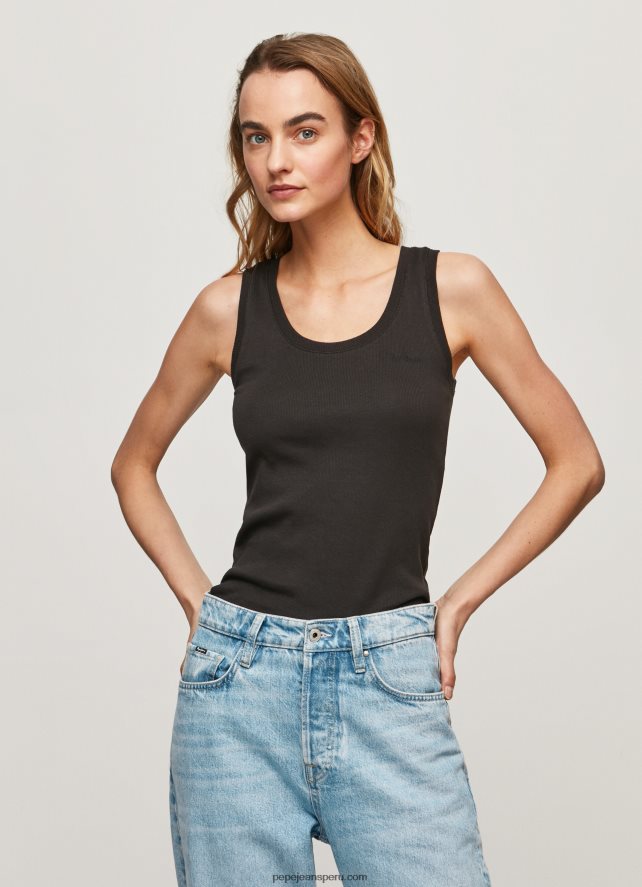 mujer camiseta de canalé con manga sisa Pepe Jeans 44JTZ440 negro - Imagen 3