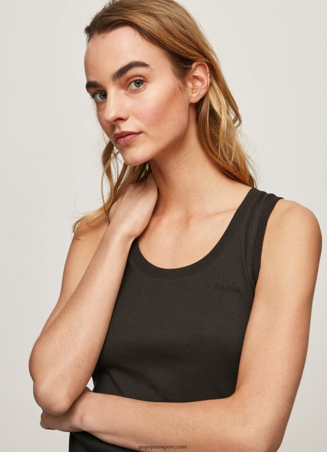 mujer camiseta de canalé con manga sisa Pepe Jeans 44JTZ440 negro - Imagen 1