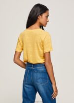 mujer camiseta de lino con cuello de pico Pepe Jeans 44JTZ453 brillar - Imagen 4