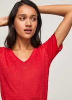 mujer camiseta de lino con cuello de pico Pepe Jeans 44JTZ465 estudio rojo - Imagen 3