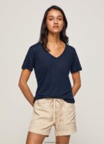 mujer camiseta de lino con cuello de pico Pepe Jeans 44JTZ467 dulwich