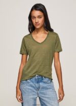 mujer camiseta de lino con cuello de pico Pepe Jeans 44JTZ468 rango