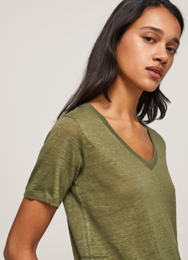 mujer camiseta de lino con cuello de pico Pepe Jeans 44JTZ468 rango - Imagen 3