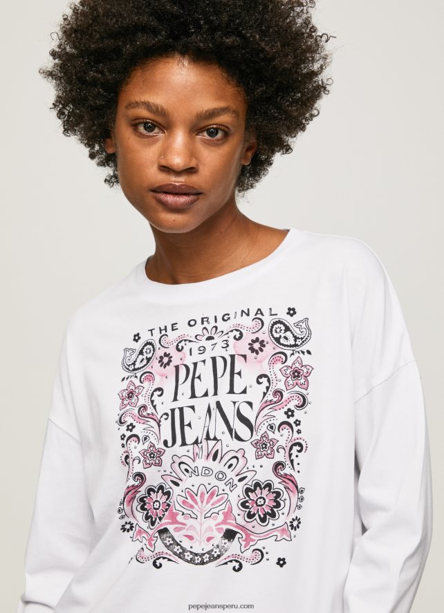 mujer camiseta de manga larga con logo maxi Pepe Jeans 44JTZ389 blanco - Imagen 3