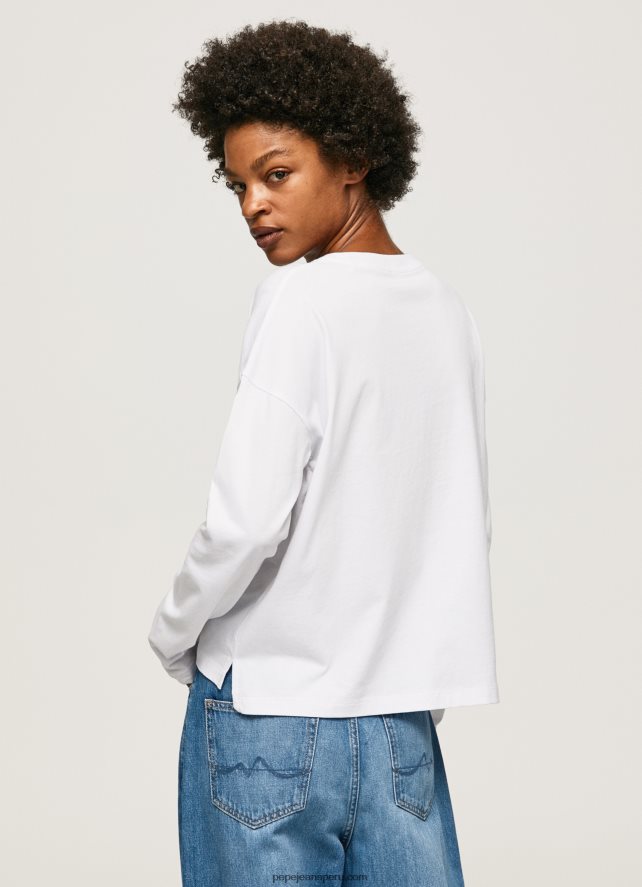 mujer camiseta de manga larga con logo maxi Pepe Jeans 44JTZ389 blanco - Imagen 4