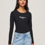 mujer camiseta de manga larga de algodón Pepe Jeans 44JTZ471 negro