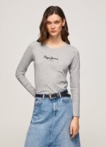 mujer camiseta de manga larga de algodón Pepe Jeans 44JTZ473 gris marga