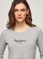 mujer camiseta de manga larga de algodón Pepe Jeans 44JTZ473 gris marga - Imagen 3
