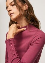 mujer camiseta de manga larga de canalé Pepe Jeans 44JTZ393 rubor oscuro