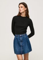mujer camiseta de manga larga de canalé Pepe Jeans 44JTZ407 negro